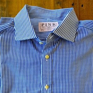 Thomas Pink Blue and White Checkered Dress Shirt